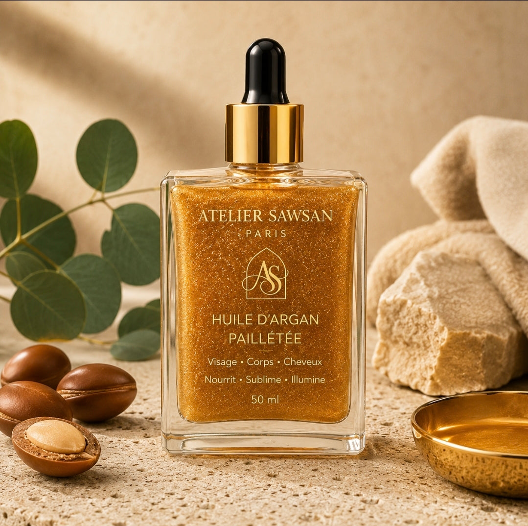 Huile d'Argan Pure Pailletée — Soin Corps & Visage | Atelier Sawsan Paris`